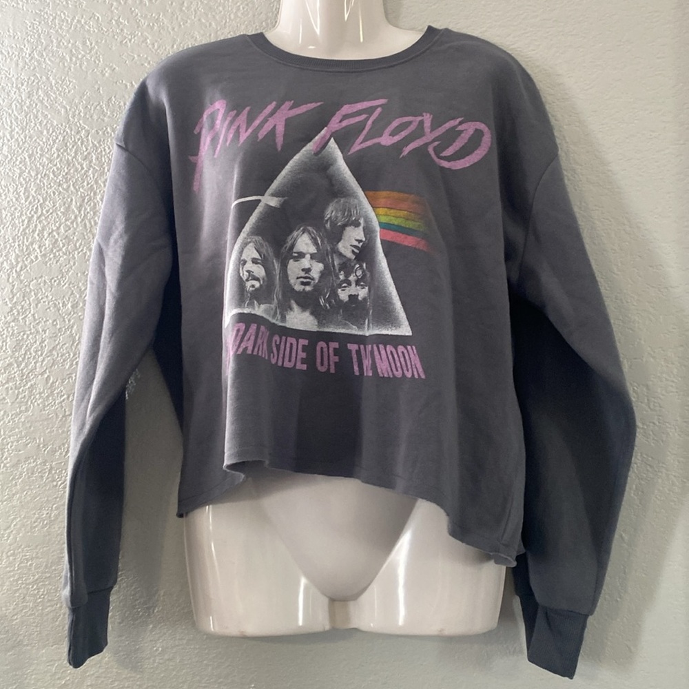 Pink Floyd Crop Sweatshirt Womens Gray Graphic Dark Side of the Moon Size S